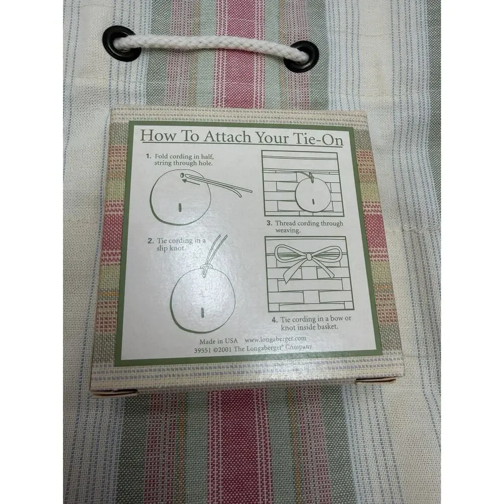 Longaberger Small Tote Liner Cabana Strip with Sand Dollar Tie-On